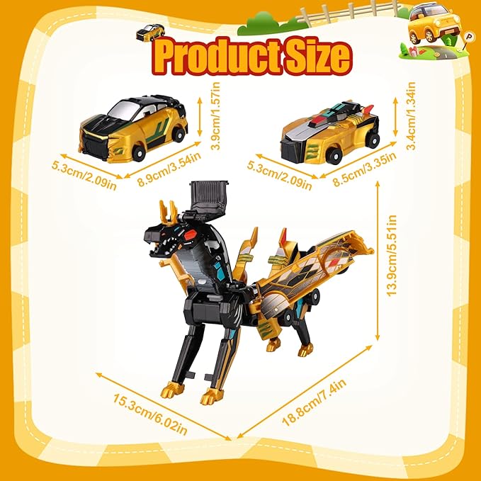 Collision Transforming Dinosaur Car Toy,Transformation Car Toy, 2in1 Magnetic Dinosaur Transformer Cars for Boys & Girls Party Favors Gift for Birthday, Christmas (Golden)