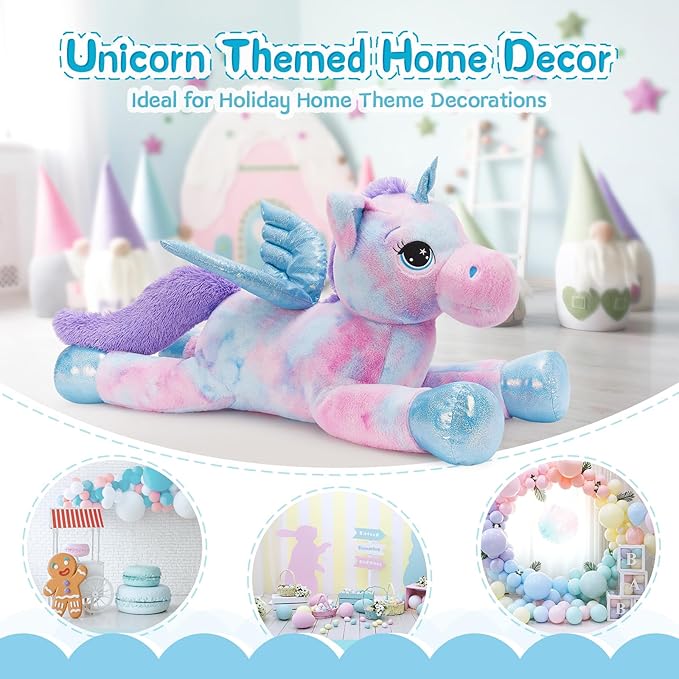 Tezituor 43 Inch Rainbow Purple Unicorn Stuffed Animal with Wings, Giant Stuffed Unicorn Plush Toys for Girls Kids Boys Women,Soft Plushie Gifts for Valentines Day,Christmas, Birthday Party