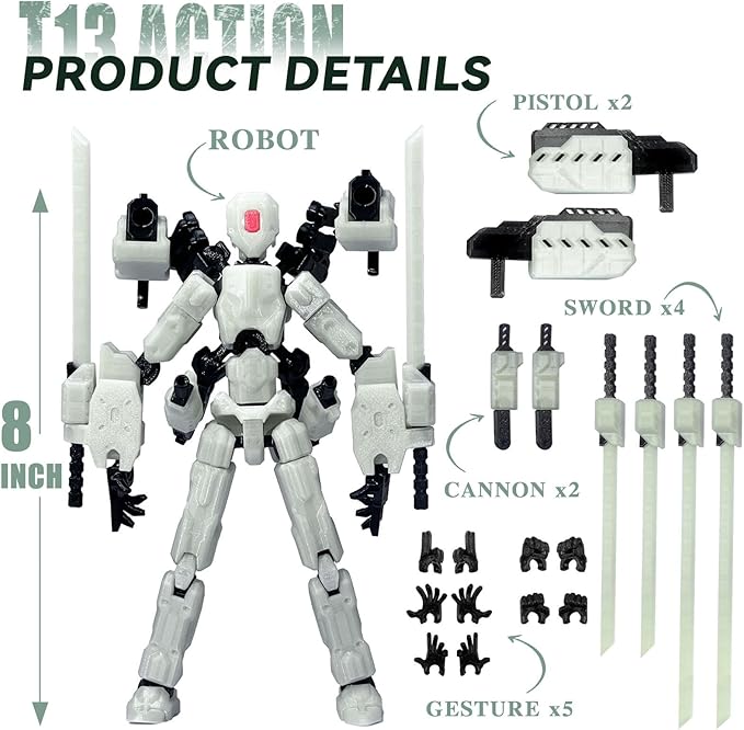 (Assembly Completed) 8 inch T13 Action Figure,T 13 Action Figure Multi-Articular Mobile Robot Nova T-13,Desktop Decorations for Game Lovers Toys (Luminous Color)
