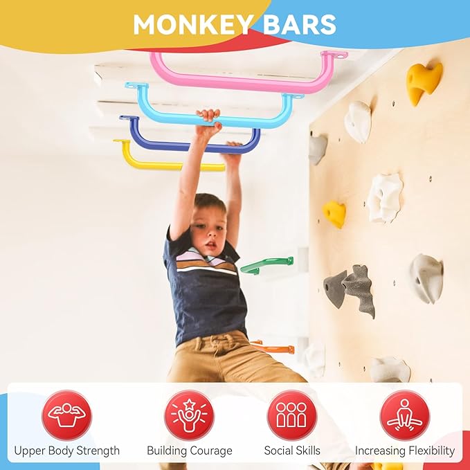 17.1 Inch Playground Handles Metal Monkey Bars Indoor Outdoor Swing Set Accessories Grab Handle Playset Hand Grips for Playhouse, Treehouse, Jungle Gym, Climbing Frame (6 Pack, 6 Colors)