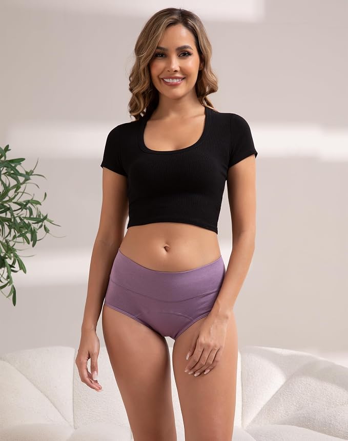 INNERSY Period Underwear for Women Leakproof High Waisted Menstrual Cotton Panties 3 Pack