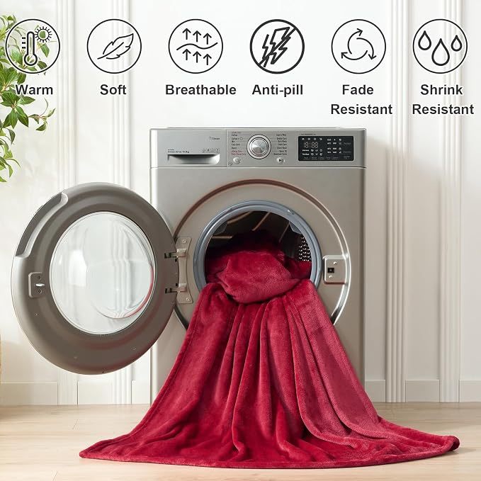 Hansleep Throw Red Fleece Blanket, Soft Flannel Bed Blanket | Fuzzy Cozy Blanket 50x60 Inches, Multi-use for Bed, Sofa, Couch, Travel, Camping, All Season Warm Lightweight Cover