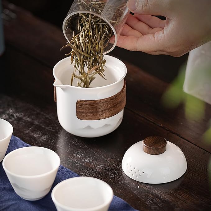 Porcelain Chinese Gongfu Tea Set,Portable Ceramic Teapot Set,Portable All in One Mini Travel Bag for Travel,Home,Gifting,Outdoor Camping Picnic and Office Business Hotel Tea lover