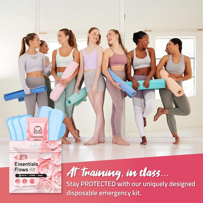 Essential Flows Period Kit (10 Pack) - 3 Pantyliners, 2 Maxi Pads & Feminine Wipe | Hygiene Essentials for School, First Period (Red)