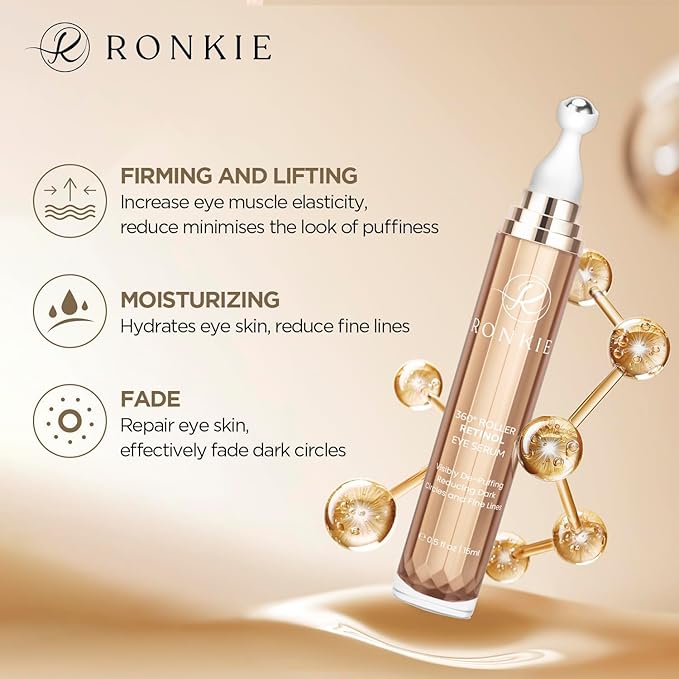 RONKIE Eye Cream for Dark Circles: Under Eye Cream with Caffeine Retinol - Reduces Under Eye Bags and Fine Lines Pink