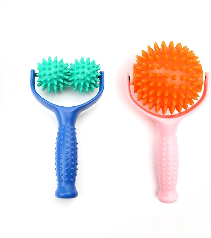 2PCS Handheld Spiky Massage Balls Rollers Compact and Portable Muscle Relaxation Tools with Handle-Deep Tissue for Pain Pressure Relief Whole Body Sensory Self Relax Massager Stick