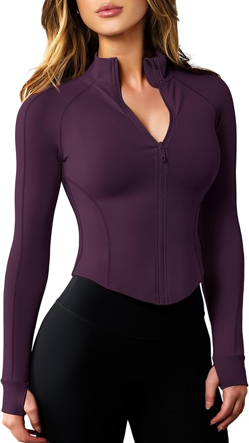 AVGO Women's Workout Jacket Lightweight Zip Up Cropped Yoga Jackets Slim Fit Athletic Tops with Thumb Holes