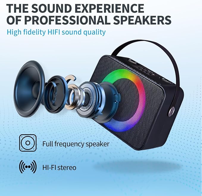 Karaoke Machine for Kids Portable Karaoke Speaker with 2 Wireless Microphones, USB/TF Card Compatible,PA System, mini Karaoke Machine for Family Gatherings/Meeting/Outdoor Activities (Black)