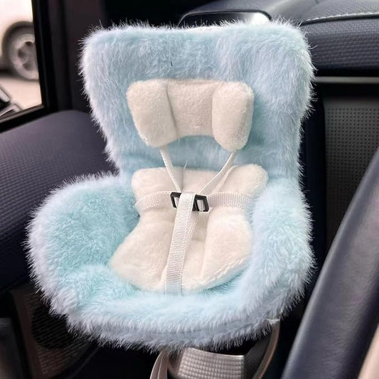 Doll Car Seat for 17cm Dolls with Air Vent Clip and Desktop Stand, Cute and Functional Car Ornament for Blind Box Doll Fans, Collectors (Blue)