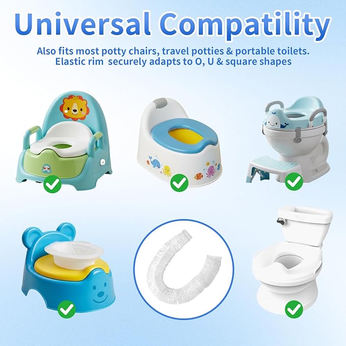 Dunzoom 400 Pcs Potty Liners with Elastic Portable Potty Training Bags Disposable Refill Toilet Seat Cover Leakproof and Easy to Clean Fits Summer Most Portable Toilets Travel Potties 18" x 8"