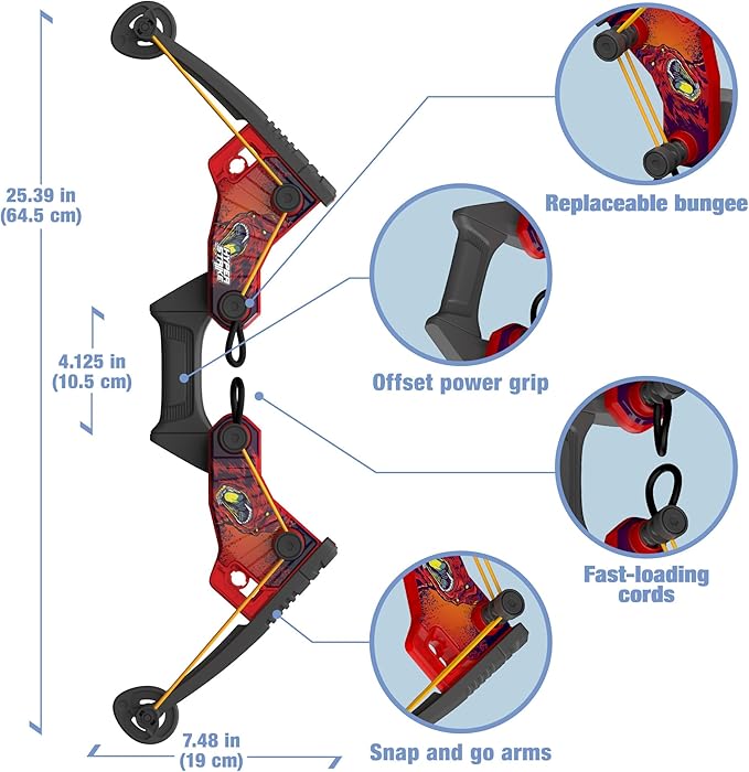 Zing HyperStrike FireTek Bow Archer Pack, Light Up Bow and Light Up Zonic Whistle Arrows, Shoots Arrows Over 200ft, Outdoor Play with Friends and Family, for Ages 14+ (Red)