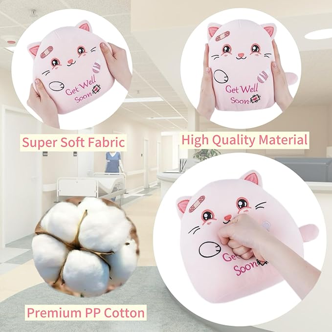 Get Well Soon Plush Cat - Adorable Pink Cat Stuffed Animal Perfect Get Well Soon Gift for Girls 8 Inch
