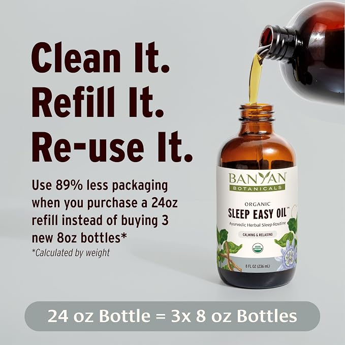Banyan Botanicals Sleep Easy Oil – Organic Ayurvedic Herbal Massage Oil – Calming & Relaxing Massage Oil with Ashwagandha, Passionflower & Skullcap – 24 oz. – Non GMO Sustainably Sourced Abhyanga Oil