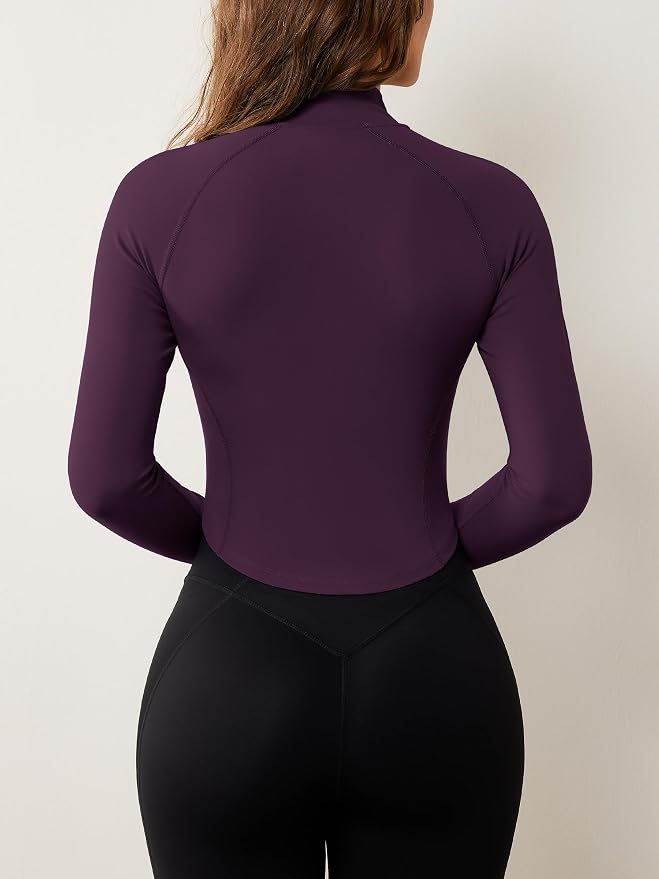 AVGO Women's Workout Jacket Lightweight Zip Up Cropped Yoga Jackets Slim Fit Athletic Tops with Thumb Holes