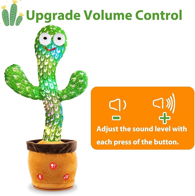 Dancing Talking Cactus Plush Toy for Kids - Volume Adjustable Mimicking and Singing Cactus with Music & Light - Funny Birthday Gifts for Years Old Boy Girl