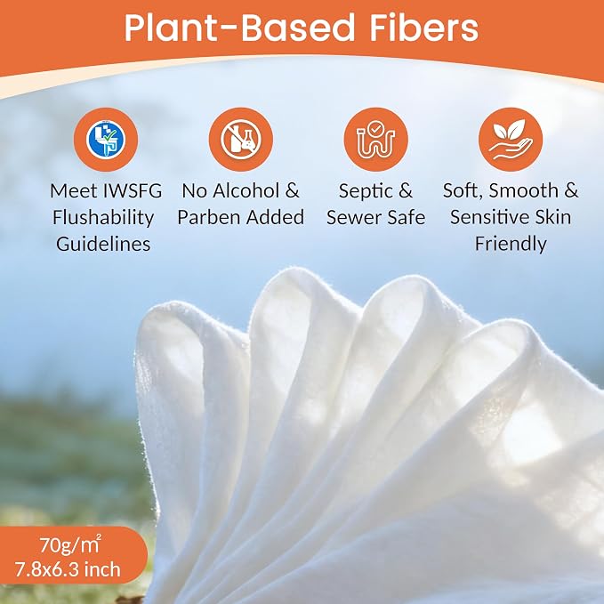 WONDERFUL Flushable Wipes, Lemon Citrus 100% Plant-Based Wet Butt Wipe for Adults & Kids, Sewer Septic Safe, Gentle for Sensitive Skin, Wipes Flushable Pack for Bathroom & Travel, 6-Pack (360 Count)