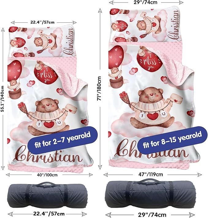 Personalized Toddler Nap Mat for Girls – Custom Name Kids Nap Mat – Daycare Sleeping Mats with Removable Pillow and Soft Minky Dot Blanket for Preschool, Travel, Kindergarten