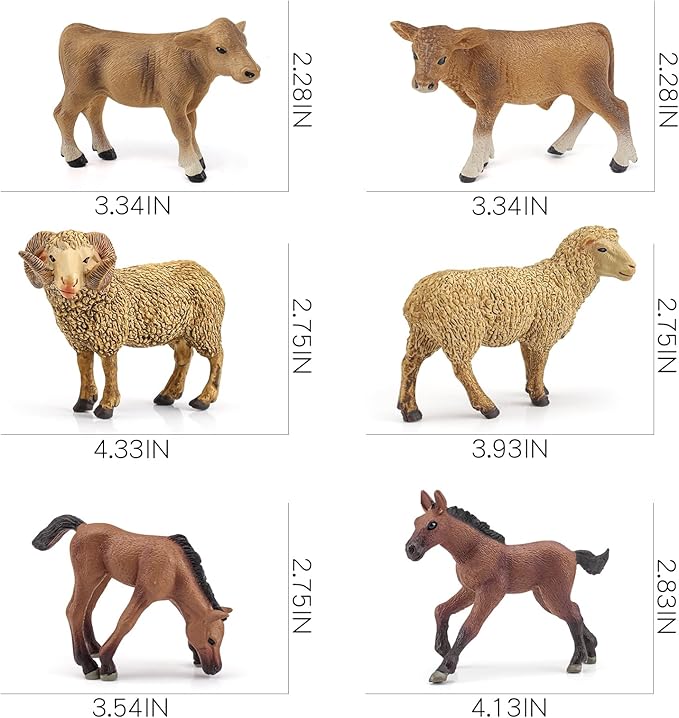 LC JoyCre Farm Animals Playset 6PCS Cows Sheep Horses Toys Realistic Calves Figures Horses Figurines Sheep for Toddlers Trakehner Foal Model Decoration for Birthday Party Collection for Kids