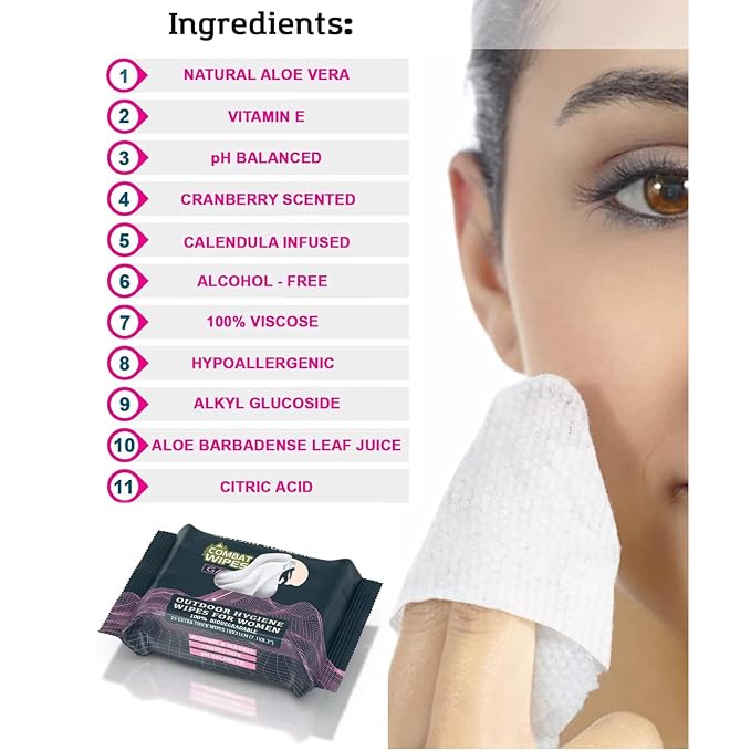 Combat Wipes Gaia - Feminine Hygiene Outdoor Wet Wipes - Extra Thick, Ultralight, Biodegradable, pH Balanced Cloths for Women (50 (Count (Pack of 2))
