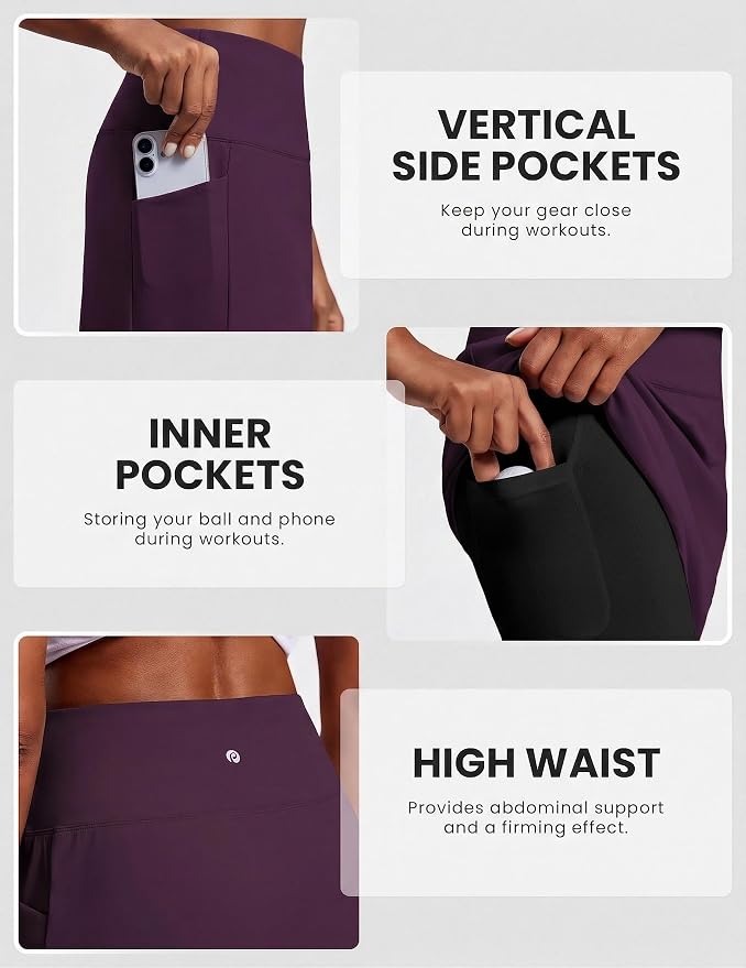 PINSPARK 19" Knee Length Skorts for Woman with Pockets UPF 50+ Golf Skirts | 4 Pockets, Built-in Shorts, High Waisted & Tummy Control, Moisture-wicking for Golf Athletic Tennis Workout Casual