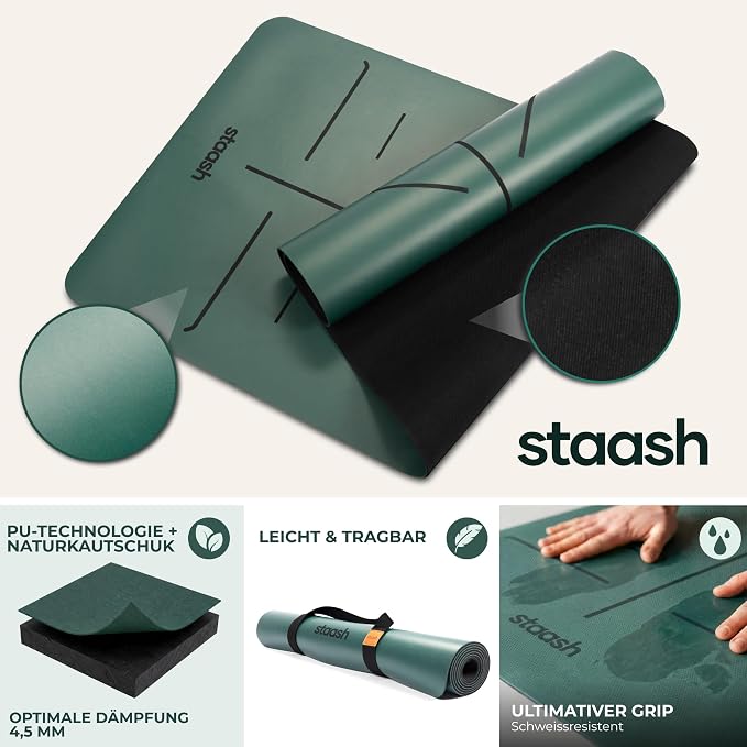 STAASH Premium Yoga Set – PU & Natural Rubber Mat + Towel + Strap + Knee Pad – Non-Slip Grip, Eco-Friendly, Studio Quality