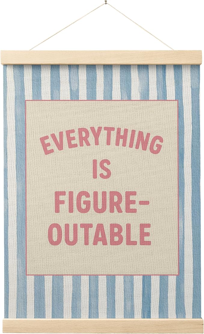 FGFK Preppy Pink and Blue Everything Is Figureoutable Inspirational Framed hanging Canvas wall art Poster Prints office dorm room decor for women, Motivational posters decorations for home bedroom,12x16 Inch