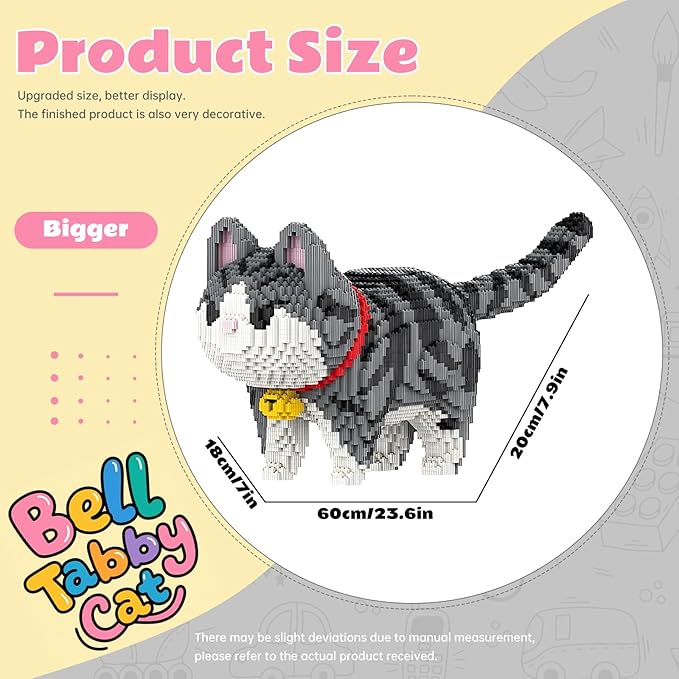 Gray Cat Micro Building Blocks Set Laegr Animal Model Kits Toys Gift for Adult and Kids 6500 Pieces