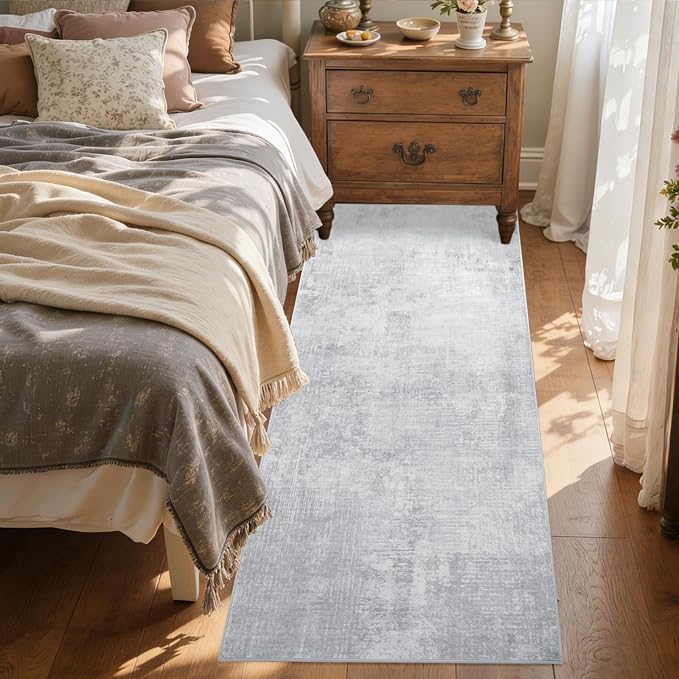 2x6 Ft Washable Runner Rug, Non-Slip Low Pile Hallway Kitchen Area Rug, Soft Long Entryway Floor Mat Abstract Pattern Carpet for Bedside & High-Traffic Areas (Grey)