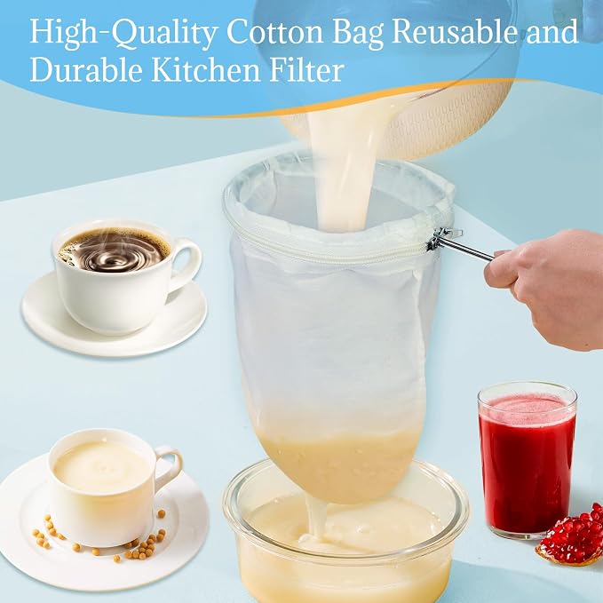 Fine Mesh Strainer, 3Pcs Reusable Cloth Strainer Bags with Stainless Steel Handle, Nut Milk Bag, Juice Strainer for Kitchen