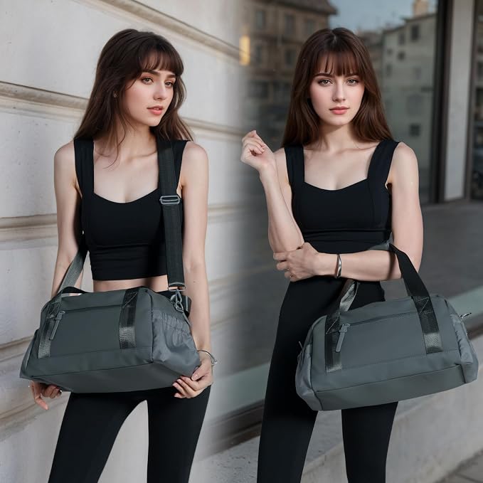 Bucosd Small Gym Bag for Women, Mini Crossbody Gym Duffle Bag with Wet Compartment, Carry on Gym Tote Bag for Workout Dance Sport Travel (Medium-Grey)