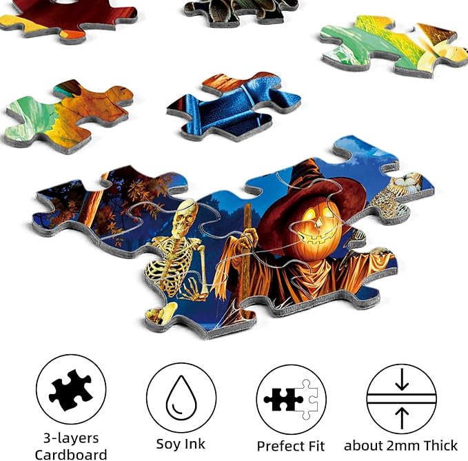 Sutinban Halloween Puzzle 1000 Pieces for Adults, Horror Skull Pumpkin Head Halloween Haunted House Jigsaw Puzzles 1000 Pieces Family Game, Holiday Party Gifts Puzzles for Teenages & Kids & Adults
