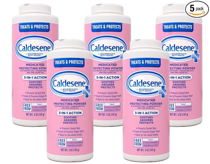 Caldesene Medicated Protecting Powder with Zinc Oxide & Cornstarch-Talc Free, 5 Ounce (5 Pack)