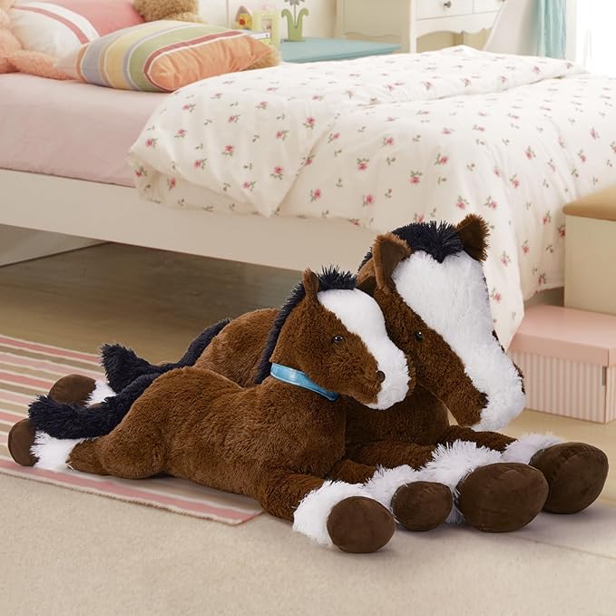 MaoGoLan Large Horse Stuffed Animal for Boy, Big Horse Plush Toy for Girl, Ridable Stuffy Pony for Kids, Coffee Stuffed Pony Plush Pillow for Baby Shower or Birthday Party Favor Gifts, 33 inches