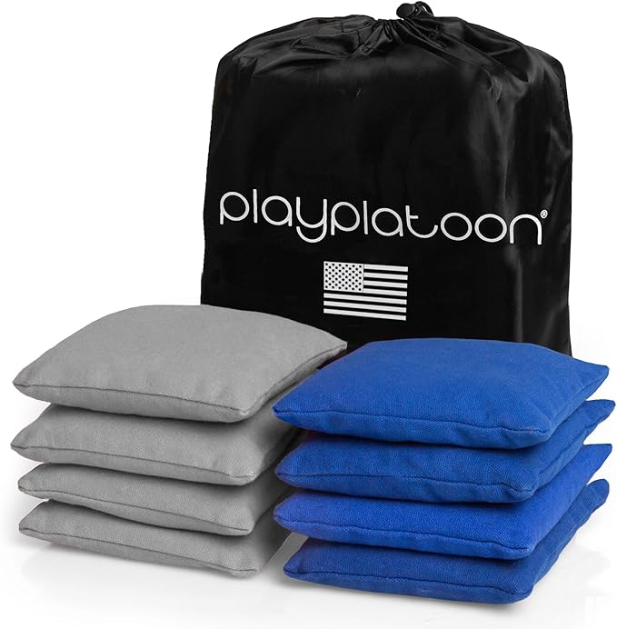 Play Platoon Cornhole Bags Weather Resistant- Set of 8 Regulation Bean Bags for Tossing- Official Professional Size & Weight Corn Hole Bags Two Color All Weather Cornhole Beans Bag Set with Tote Bag
