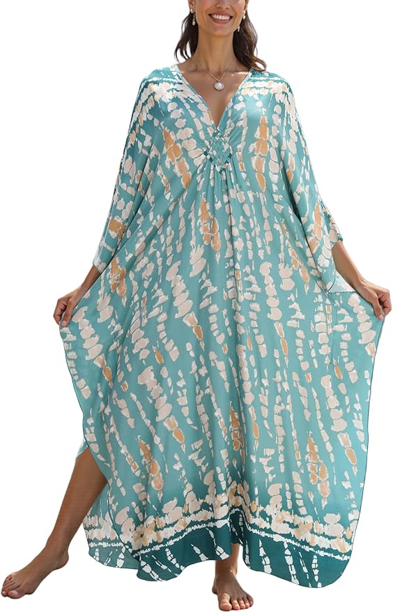 Mumu Dresses for Women Plus Size, Bohemian Kaftan Beach Cover Up Long Maxi Nightgown Soft Loungewear