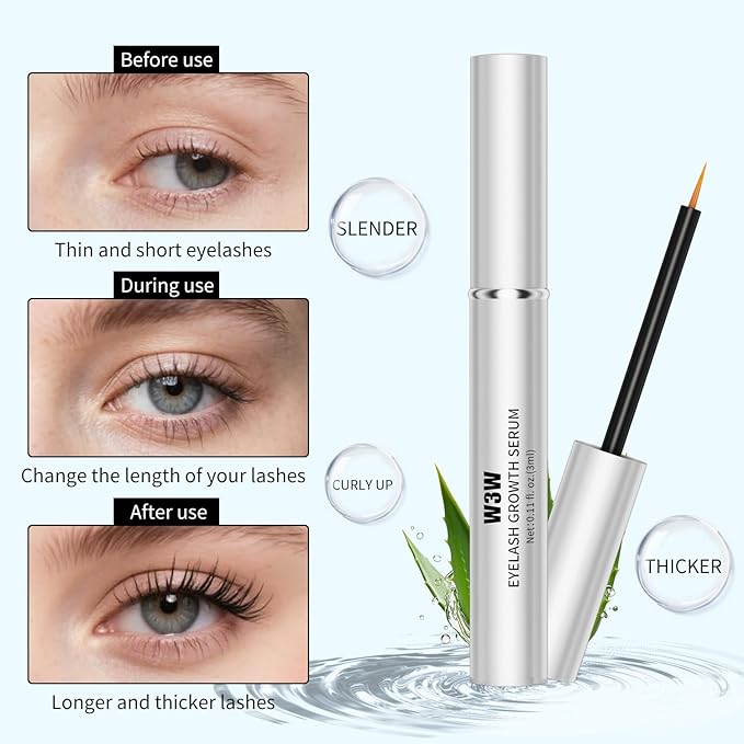 W3W Eyelash Growth Serum for Longer, Thicker Lashes – Lash Enhancer with Natural Peptides & Caffeine, Gentle Lash Conditioner for Women, 3ml
