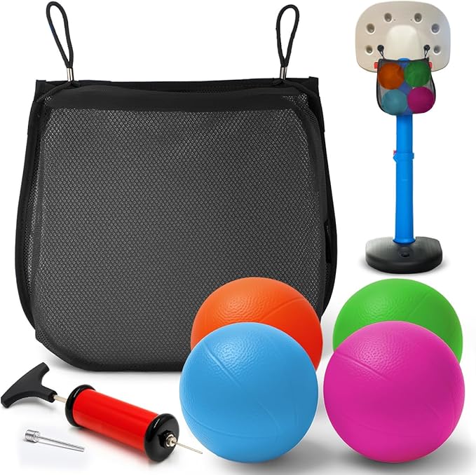 4-Pack 6" Replacement Balls for Little Tikes Basketball Hoop with Mesh Storage Bag, Soft Inflatable Mini Toy Balls for Kids, Lightweight Soft Small Multi-Color Set (Includes Air Pump)