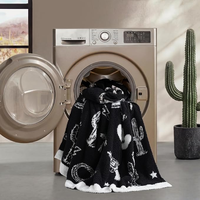Snuggle Sac Ultra Soft Western Blanket Twin Size - Oversized Reversible Black Cowgirl Bedding Blanket, Western Pattern Throw Blankets for Bed, Sofa, Couch, 60x80 inches