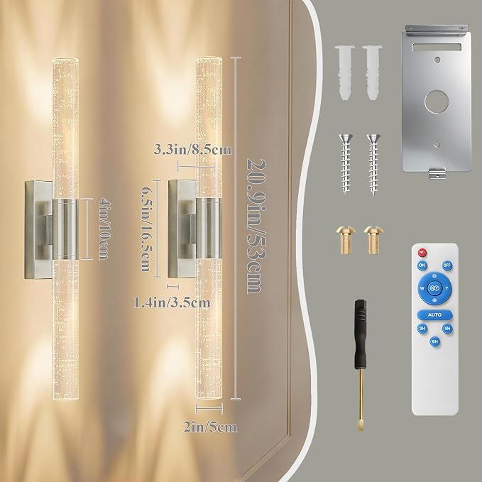 camuucci Battery Operated Wall Sconces Set of 2, Rechargeable Wall Lights | 12000mAh Long-Lasting Battery,Dimmable Cordless Sconce,No Wiring Needed for Bedroom,Living Room,Silver 20.9-Inch