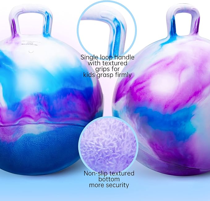 ZOOJOY Hopper Ball 2 Pack, 18 in Hopping Balls for Kids 3-8, Bouncy Ball with Handle for Boys & Girls Indoor Outdoor Play, Inflatable Bounce Hippity Hop Toys with Pump(Clouds)