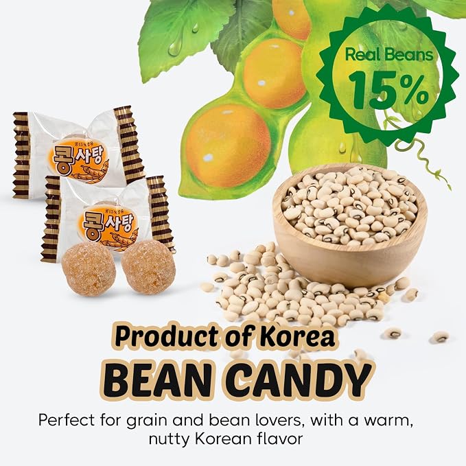 COELO Bean Candy 10.58oz (300g) | Real Beans Sweet & Nuty Flavor Hard Candy Korean Candy | Office Pantry Travel Camping Party | Sharable Size On-The-Go K-Food Individually Wrapped 콩 캔디