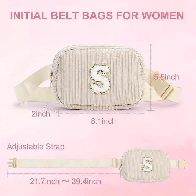 YOOLIFE Initial Belt Bag, Small Crossbody Bags for Girls, Gifts for Teen Girls Kids, Girl Friend Bridesmaid Birthday Gift for Kids Daughter Sister Teen Girl Gifts Trendy Stuff Fanny Pack (White M)