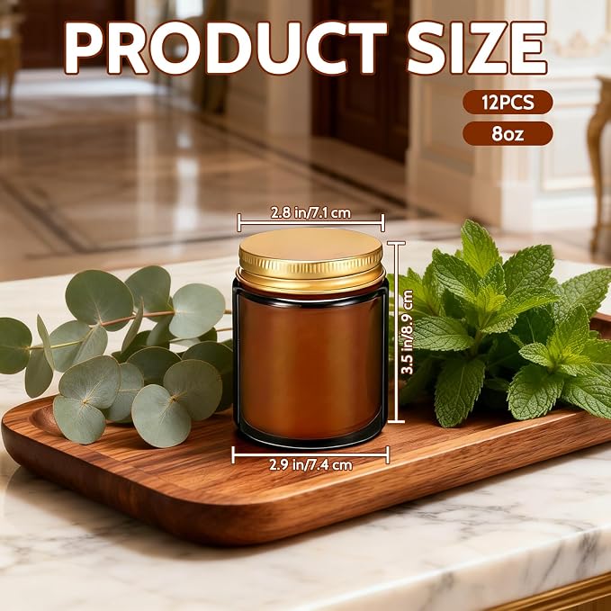 12 Pack 8 oz Eucalyptus Mint Scented Soy Candles, Bulk Glass Jar Candles, Aromatherapy Candles for Home, Office, Wedding, Party & Gifts