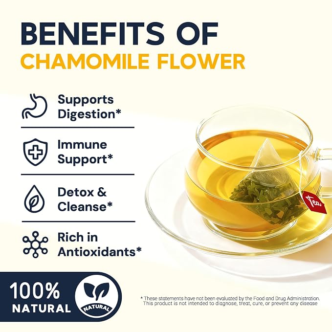 Chamomile Tea Bags, Chamomile Flower Herbal Tea with Sugar-Free, Caffeine-Free, 80 Teabags
