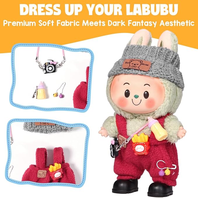 AICase for 17cm Doll Clothes/Outfit,Clothing Set for 17cm Doll,3 Piece Set Hat Clothing,Boys and Girls Stylish Adorable Clothes Accessories_Red-13