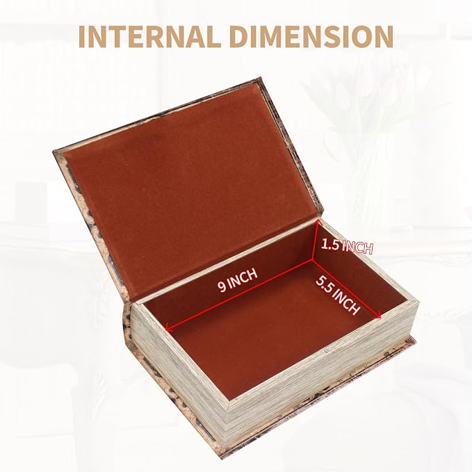 Decorative Storage Box for Home Decor - Vintage Faux Wood Book Box | Book Box with Magnetic Lock,Hidden Jewelry & Remote Storage,Coffee Table Books Decor,Shelf Decor Accents (M Size, 10.2")
