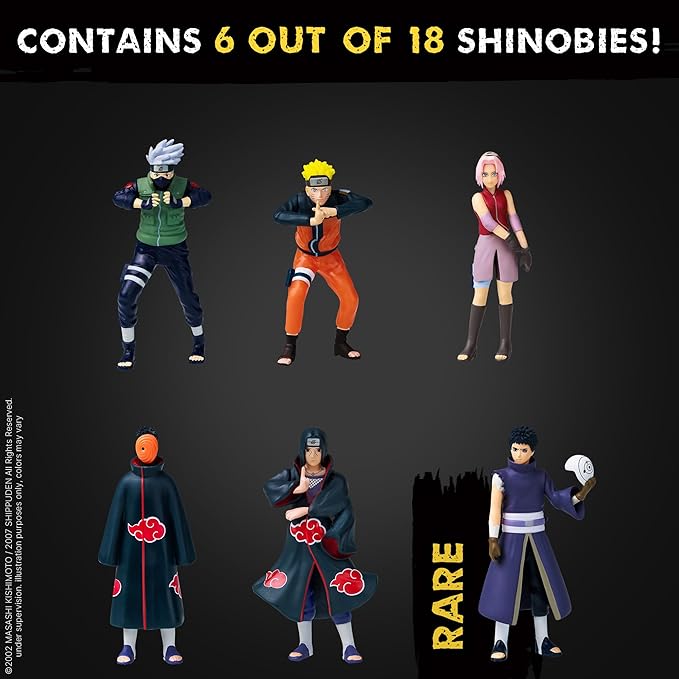 P.M.I. Naruto Shippuden Collectible Mini Figures 6 Pack Deluxe Box | Anime Action Toy Set Featuring Team 7 Ninjas, Akatsuki, Legendary Sannin & Rare Shinobi (Assortment A)