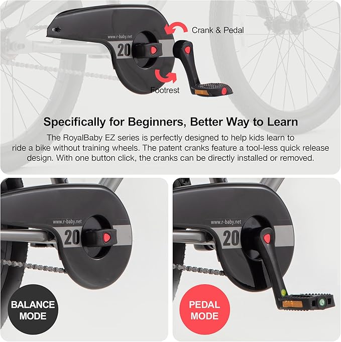 RoyalBaby EZ Fride Kids Bike 16 18 20 Inch, Lightweight Aluminum 2-in-1 Balance to Pedal Bike with One-Key Switch for Boys Girls Ages 4+