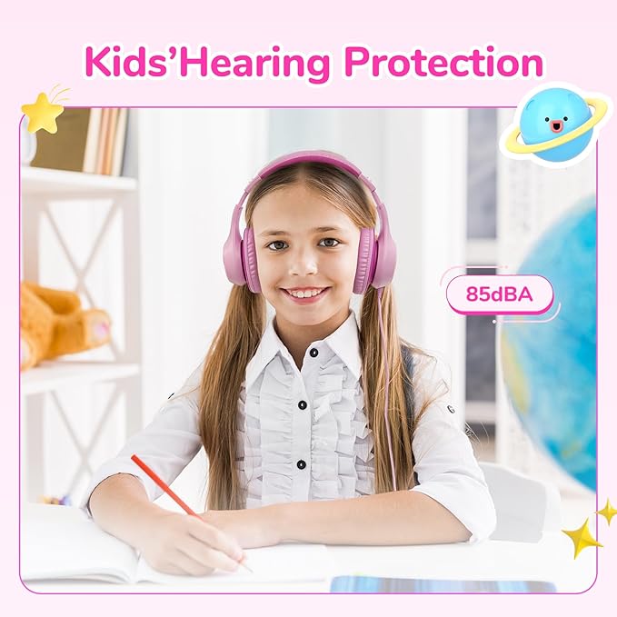 EarFun K3 Kids Headphones, USB Type C Over Ear Headphones for Kids, Volume Limit, HD Stereo Sound, Comfortable Fit, Foldable Wired Headphone for School/Travel/Boys/Girls/Tablet/iPad, Pink