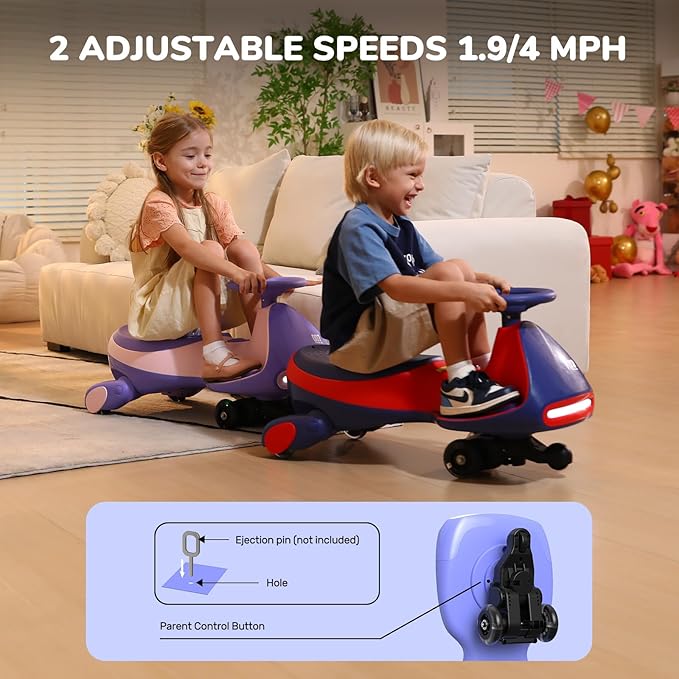 FanttikRide N7 Pro Electric Wiggle Car with Pedal, Rechargeable Battery, CyberWiggle, 2 in 1 Swing Car, 2 Speeds Max 4 Mph, Anti-Rollover, Flashing Wheels, Bluetooth, for Ages 3 and Up, 150 Lbs, Pink